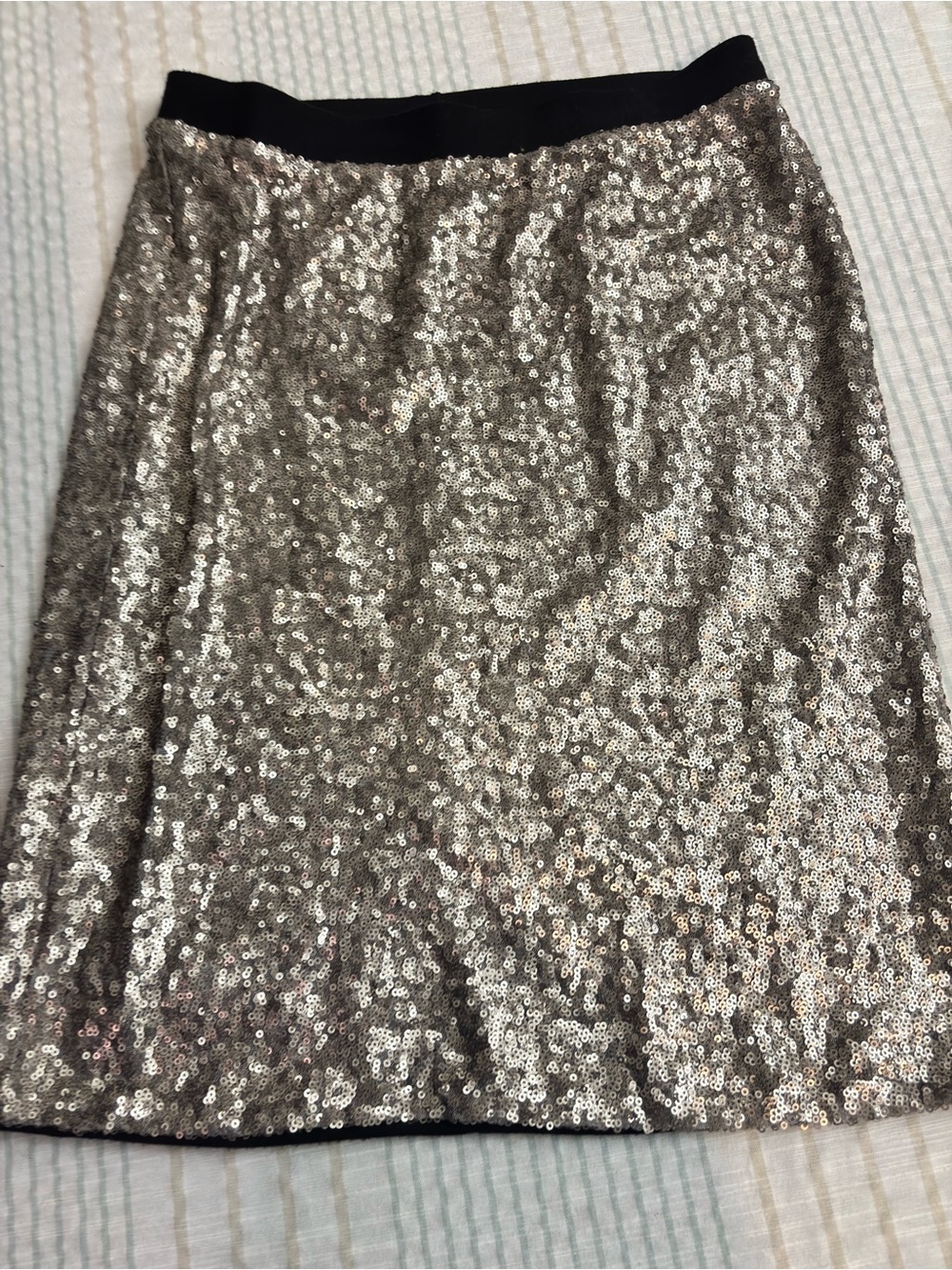 Maurices Silver Sequin Mini Skirt with Black Waistband
